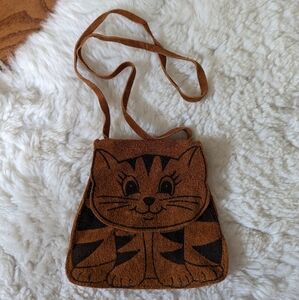 Vintage suede leather ferree cat mini bag